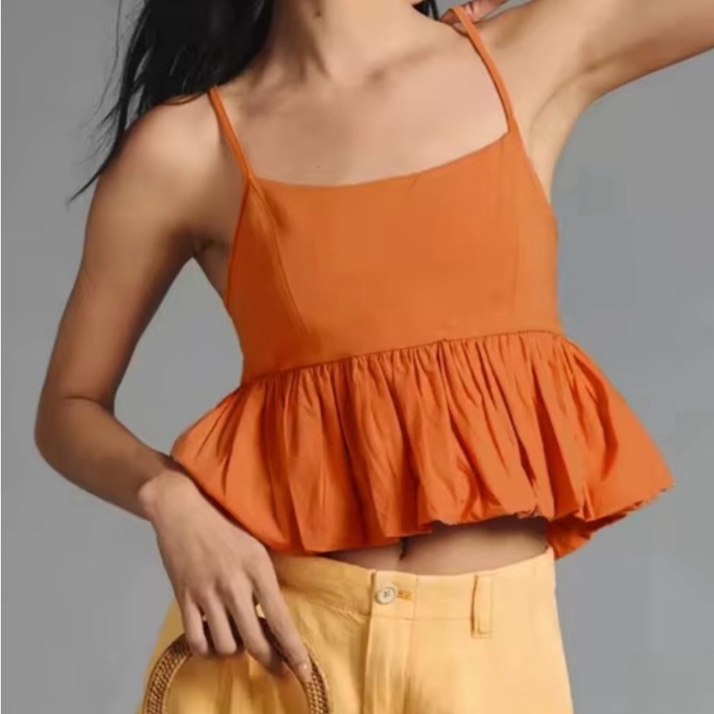 Anthropologie Maeve Orange Ruffle-Hem Spaghetti Strap Camisole
